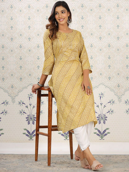 Dhiyona OD  Ethnic Motifs Printed Gotta Patti Straight Kurta