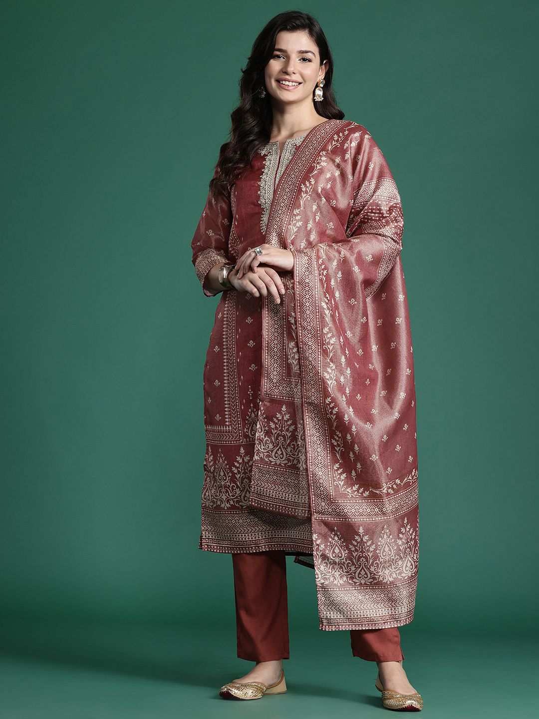 Ethnic Motifs Embroidered Kurta with Trousers & With Dupatta