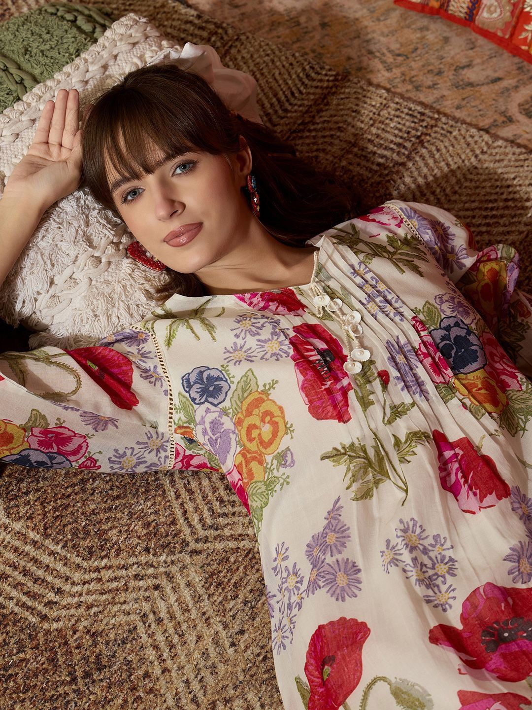 Women Floral Printed Regular Pure Cotton Kurta with Trousers