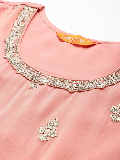 Ethnic Motifs Embroidered Sequinned Kurta with Palazzos & With Dupatta