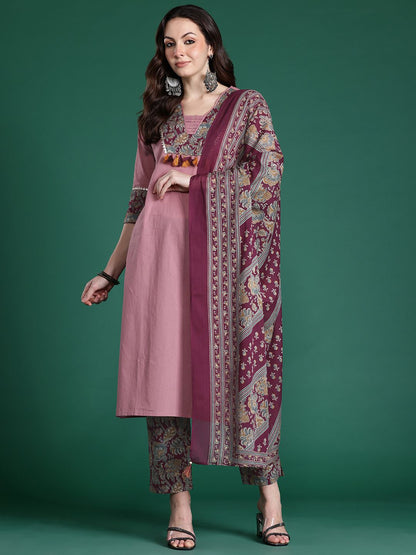 Dhiyona IE Floral Print Pure Cotton Kurta with Trousers & Dupatta