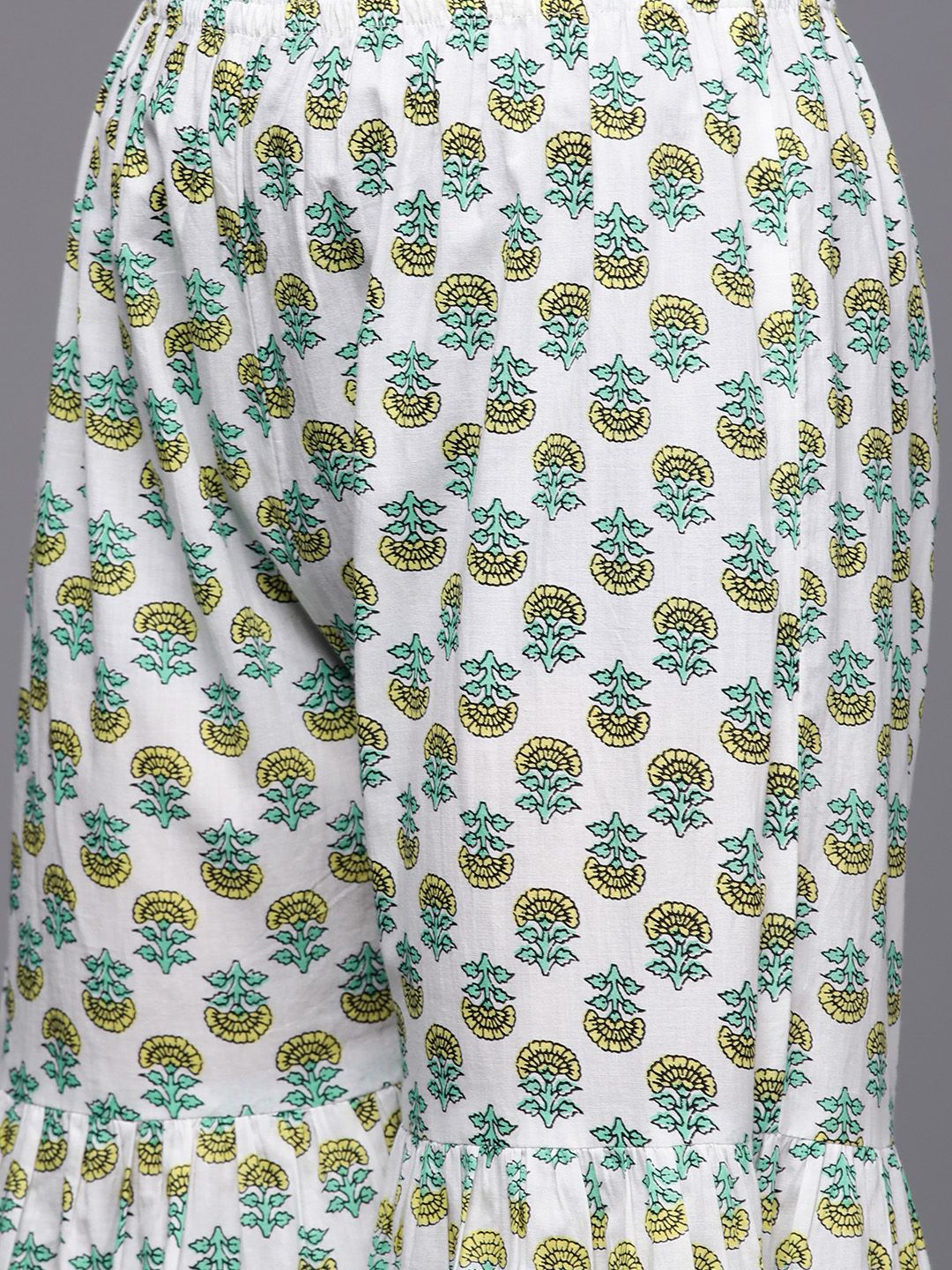 Dhiyona VA Women's Green Floral Printed Pure Cotton Kurti with Sharara