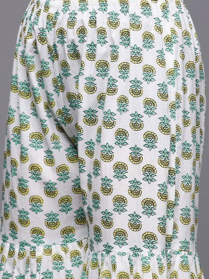 Dhiyona VA Women's Green Floral Printed Pure Cotton Kurti with Sharara