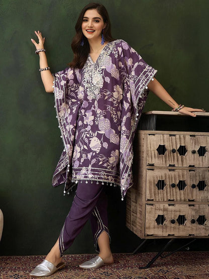 Dhiyona IS Women's Women Printed Kaftan Kurta with Dhoti Pant