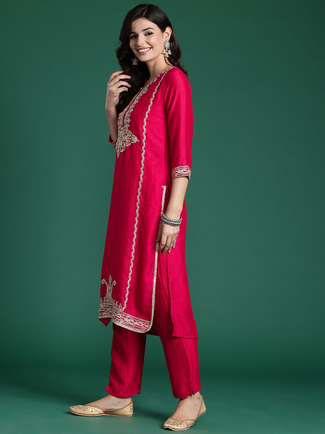 Women Paisley Embroidered Regular Kurta with Trousers & With Dupatta