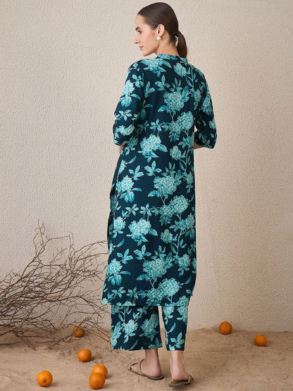 Dhiyona IE Printed Mandarin Collar Tunic With Palazzo