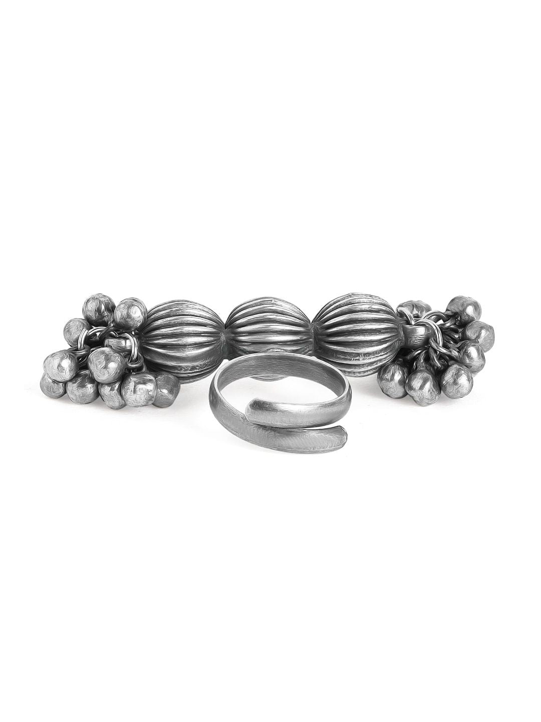 Dhiyona RJ Women's Oxidised Silver-Plated Ghungroo-Studded Handcrafted Adjustable Finger Ring