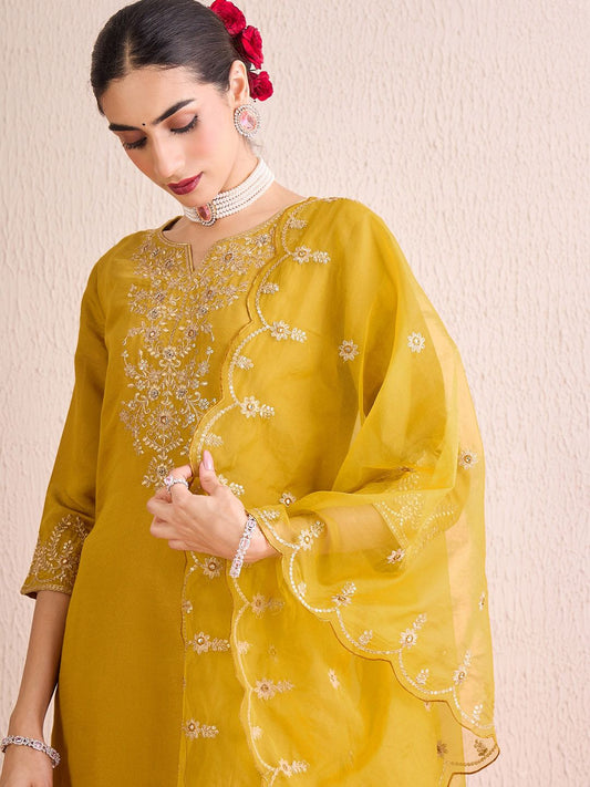 Dhiyona IE Women Ethnic Motifs Embroidered Regular Gotta Patti Kurta with Trousers & With Dupatta