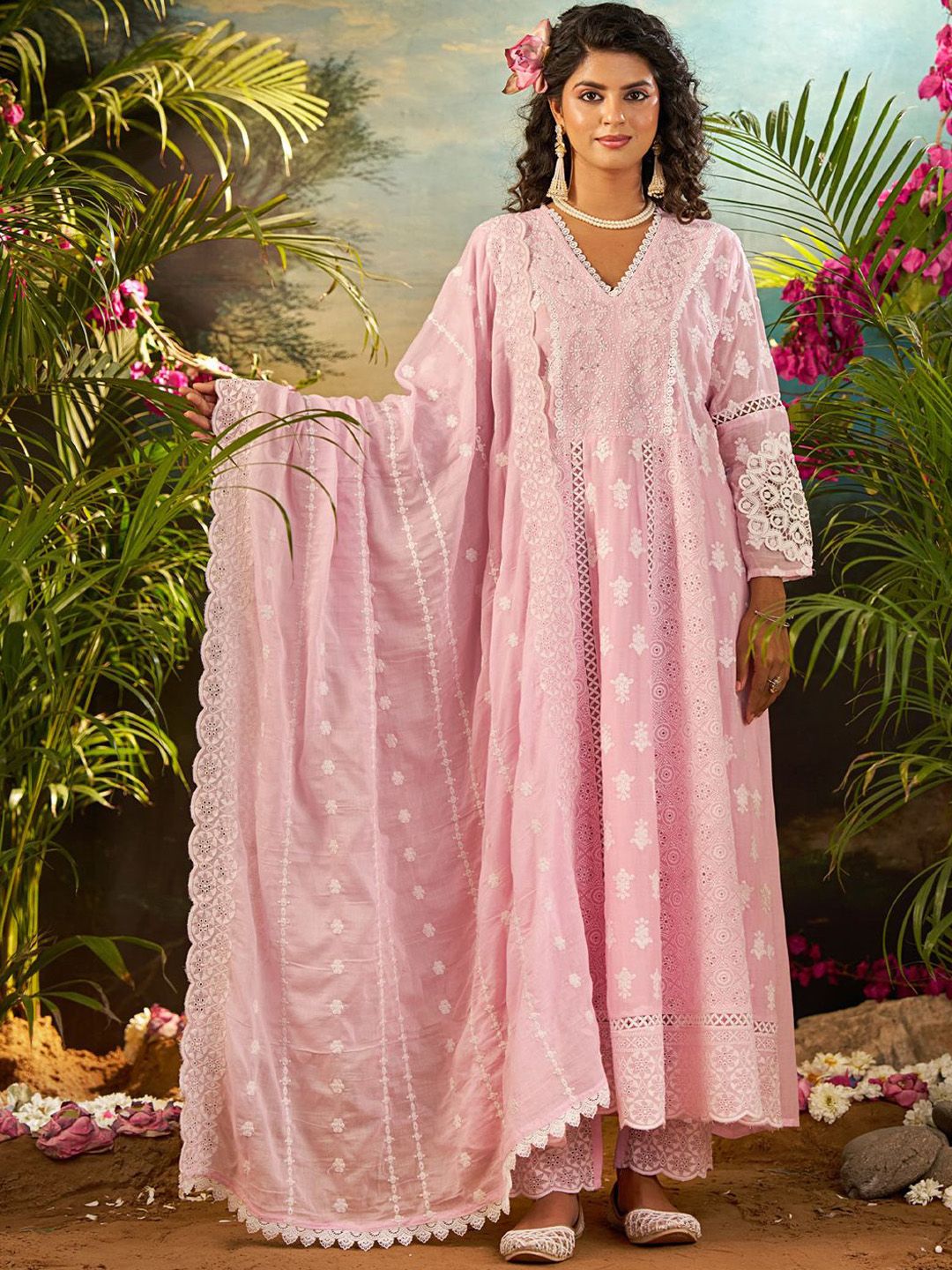 Women Ethnic Motifs Embroidered Cotton Kurta with Trousers & Dupatta