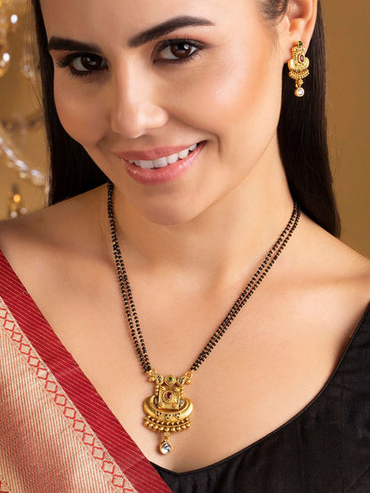 Dhiyona RJ Women's Gold-Plated & Black Beaded Mangalsutra Set