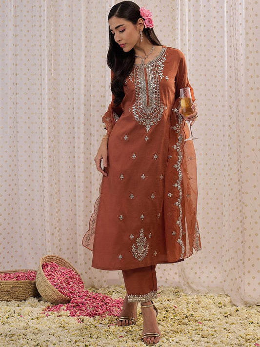 Dhiyona IE Ethnic Motifs Embroidered Regular Gotta Patti Kurta with Trouser & Dupatta