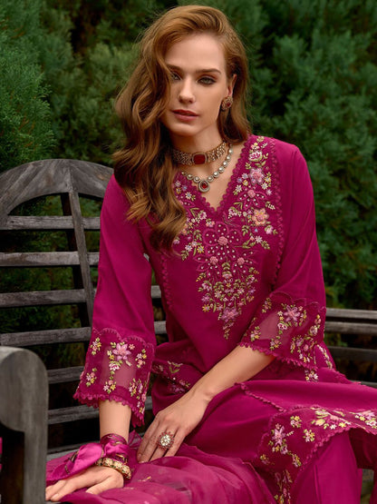 Women Floral Embroidered Panelled Sequinned Kurta with Trousers & With Dupatta