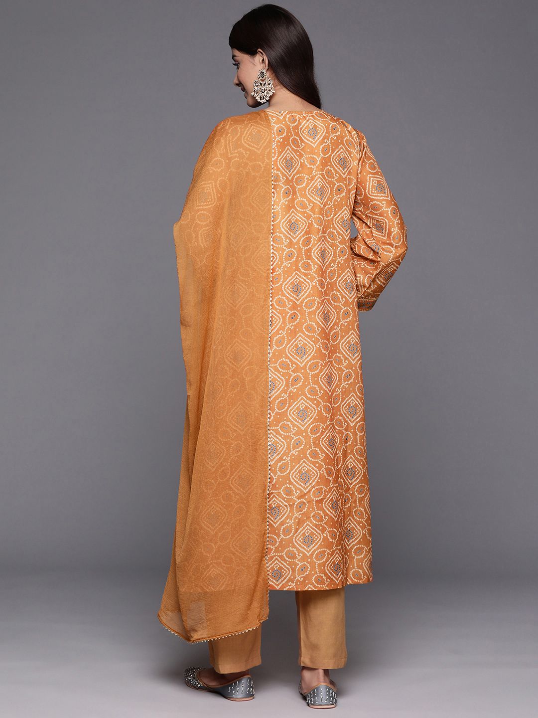 Dhiyona VA Women's Bandhani Printed Empire Gotta Patti Kurta with Trousers & Dupatta