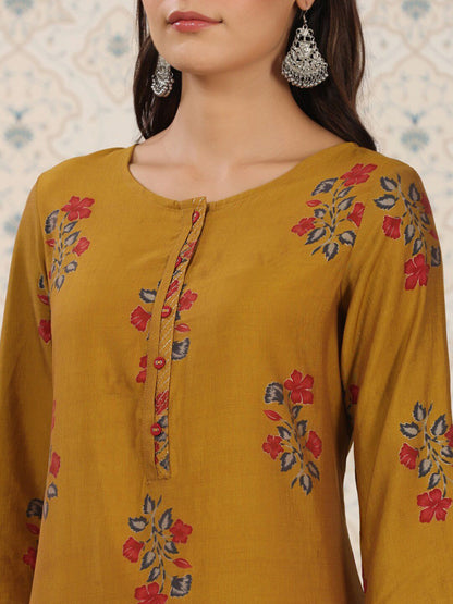 Dhiyona OD  Floral Printed Zari Detailed Straight Kurta