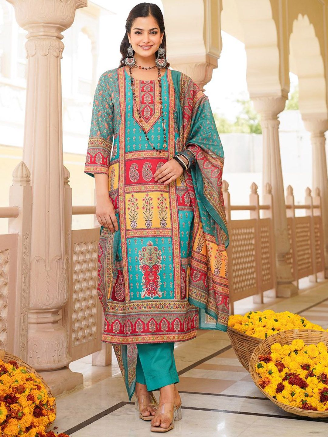 Dhiyona KL Women Ethnic Motifs Printed Kurta with Trousers & With Dupatta