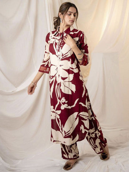 Dhiyona IE Floral Printed Three-Quarter Sleeves Tunic With Trouser