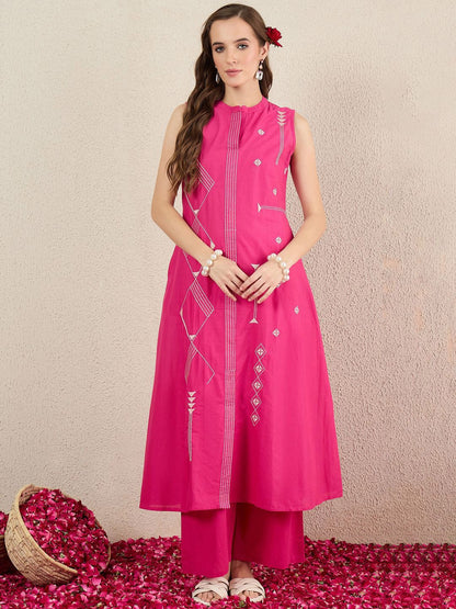 Women Ethnic Motifs Embroidered Regular Pure Cotton Kurta with Palazzos