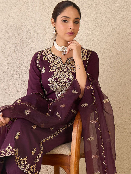 Ethnic Motifs Embroidered Gotta Patti Work Kurta With Trousers & Dupatta