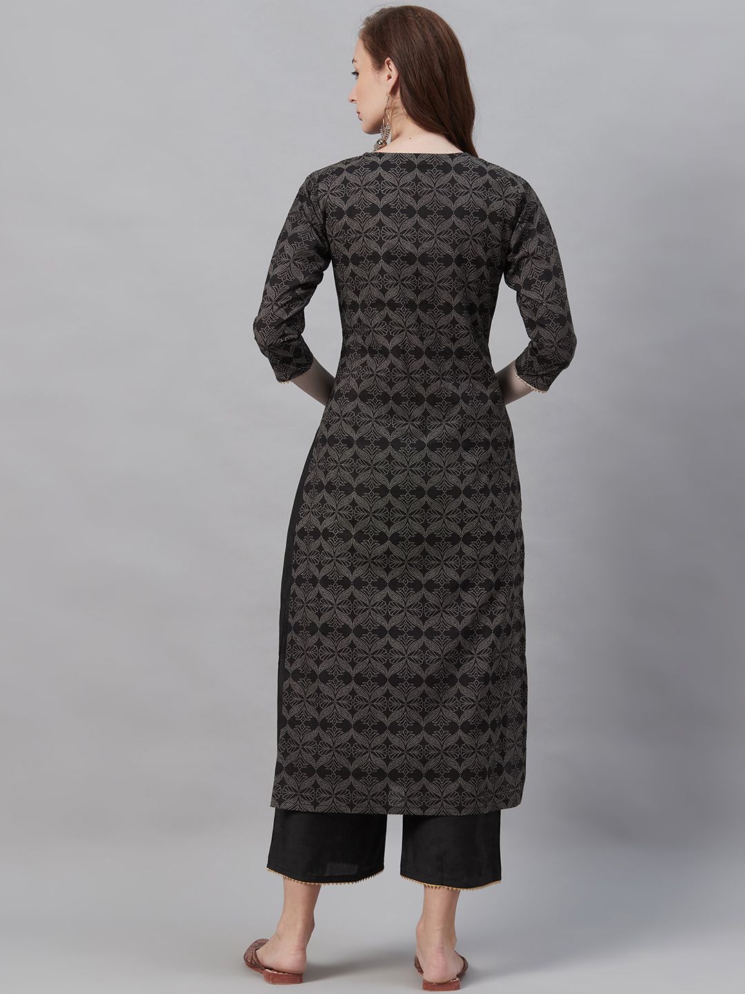 Women Black & Grey Printed Kurta with Palazzos