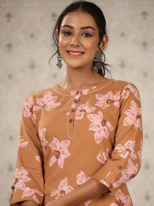 Dhiyona OD  Floral Printed Pure Cotton Straight Kurta