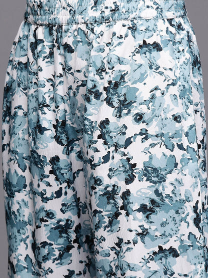 Dhiyona VA Women's Floral Printed Regular Silk Crepe Kurta with Trousers