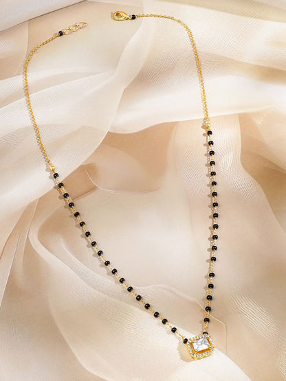 Dhiyona RJ Women's 22K Gold-Plated and Black Beaded with White Cubic Zirconia Studded Mangalsutra