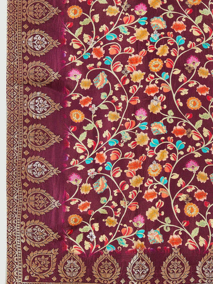 Dhiyona SO Women's Ethnic Motifs Embroidered Sequinned Detail Straight Kurta & Trousers With Dupatta