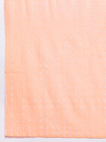 Women Peach-Coloured Embroidered Mirror Work Kurta with Trousers & Dupatta