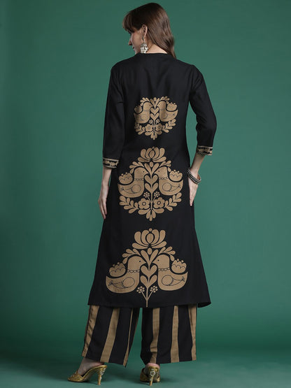 Ethnic Motifs Printed Thread Work Kurta with Palazzos