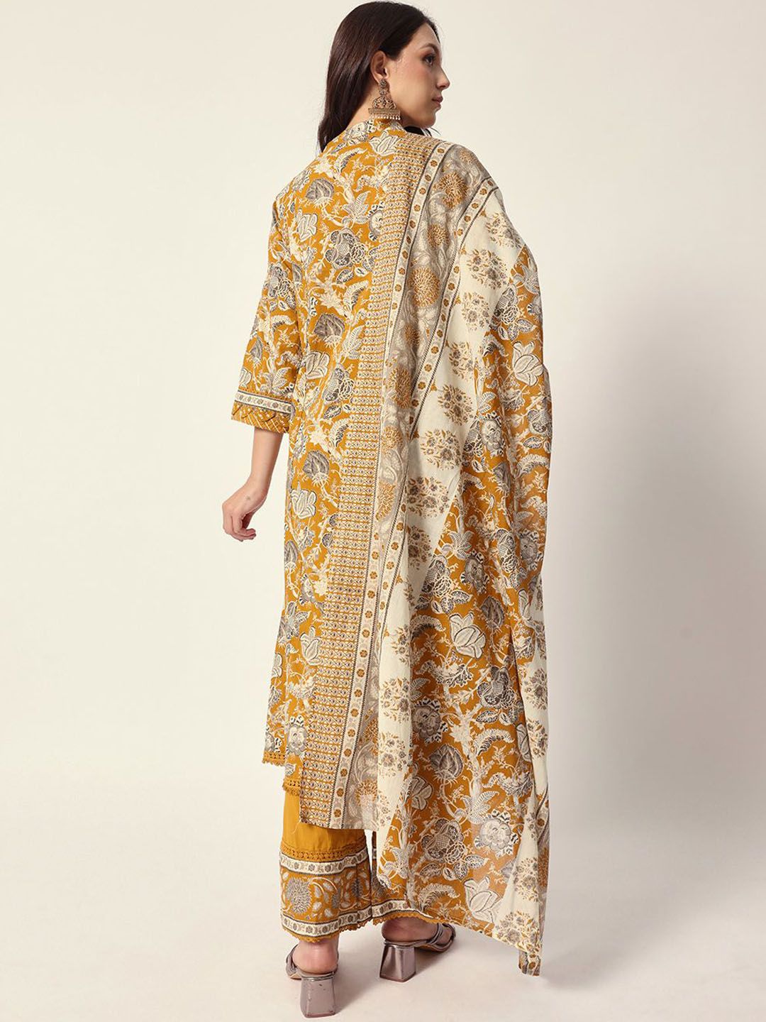 Dhiyona IS Women's Women Floral Printed Regular Pure Cotton Kurta with Trousers & With Dupatta
