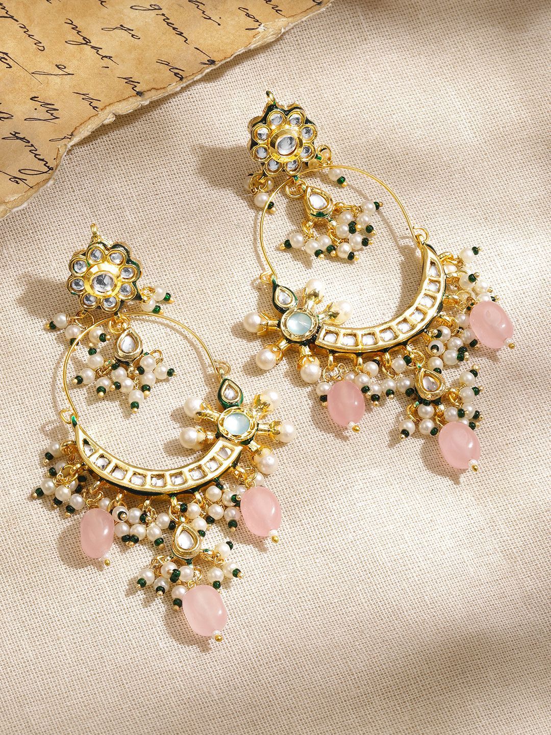 Dhiyona RJ Women's 22K Gold-Plated Pachi Kundan Studded Chandbali