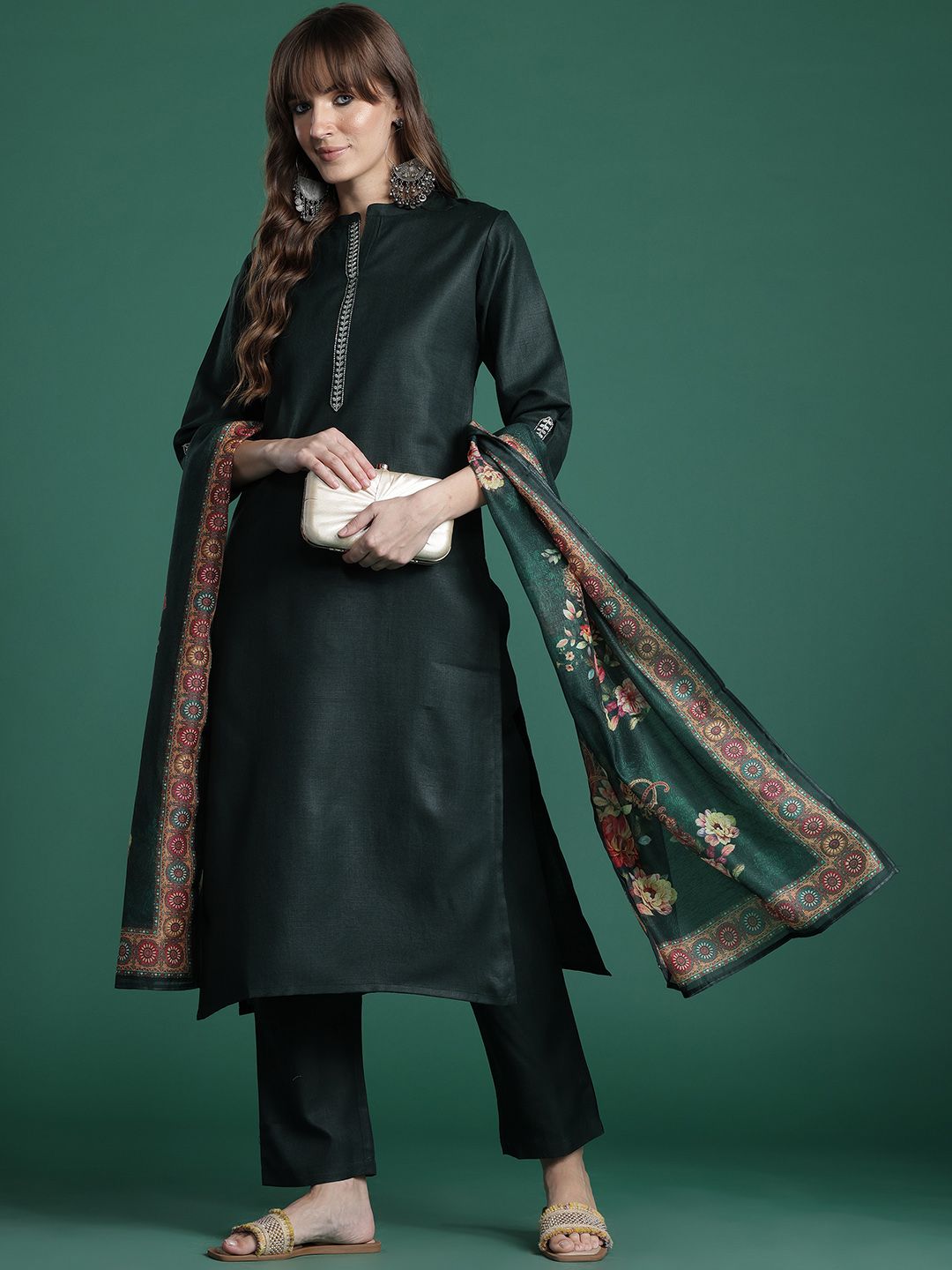 Women Ethnic Motifs Embroidered Kurta with Trousers & Dupatta
