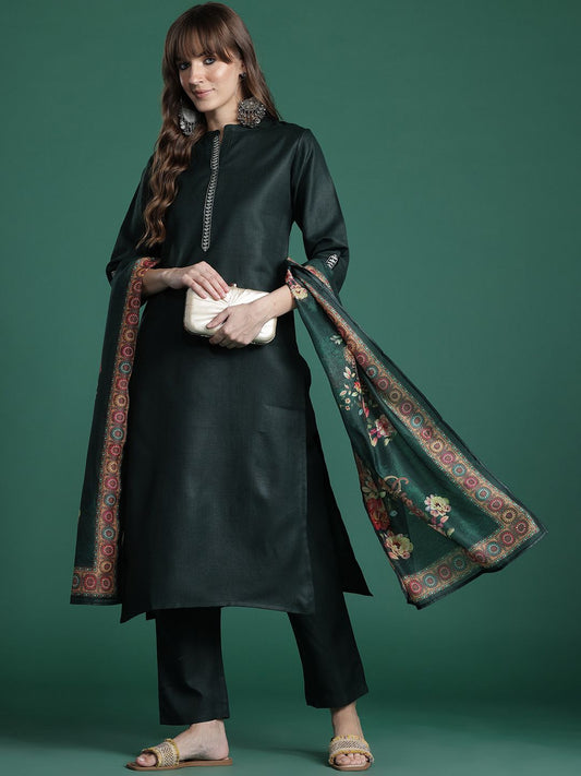 Women Ethnic Motifs Embroidered Kurta with Trousers & Dupatta
