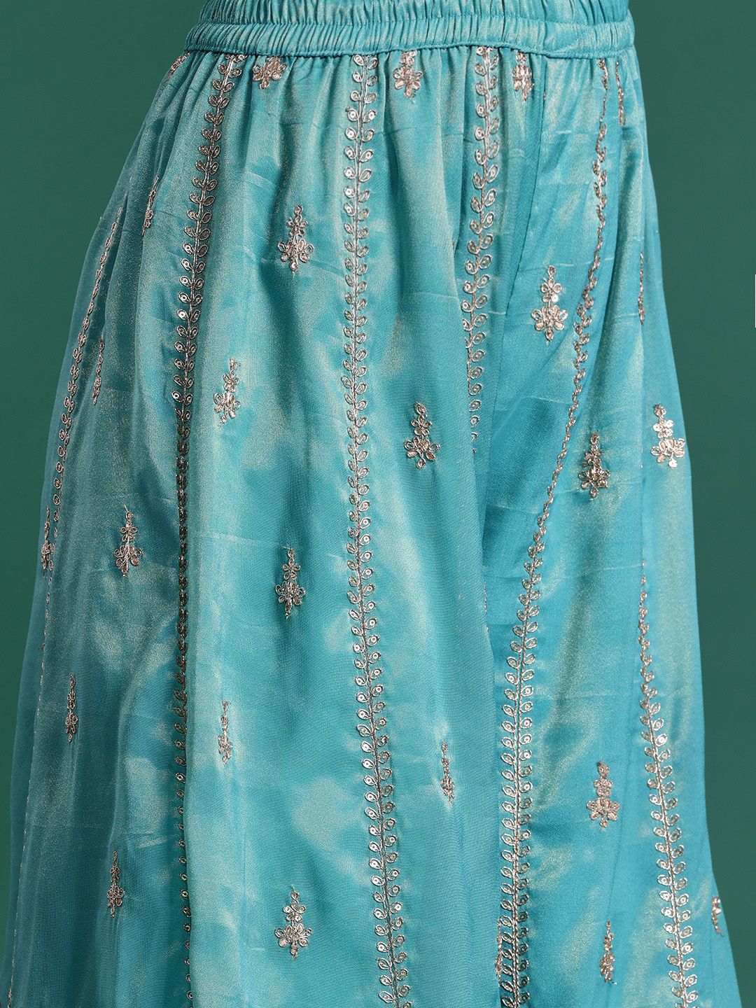 Ethnic Motifs Embroidered Sequinned Kurta with Palazzos & With Dupatta