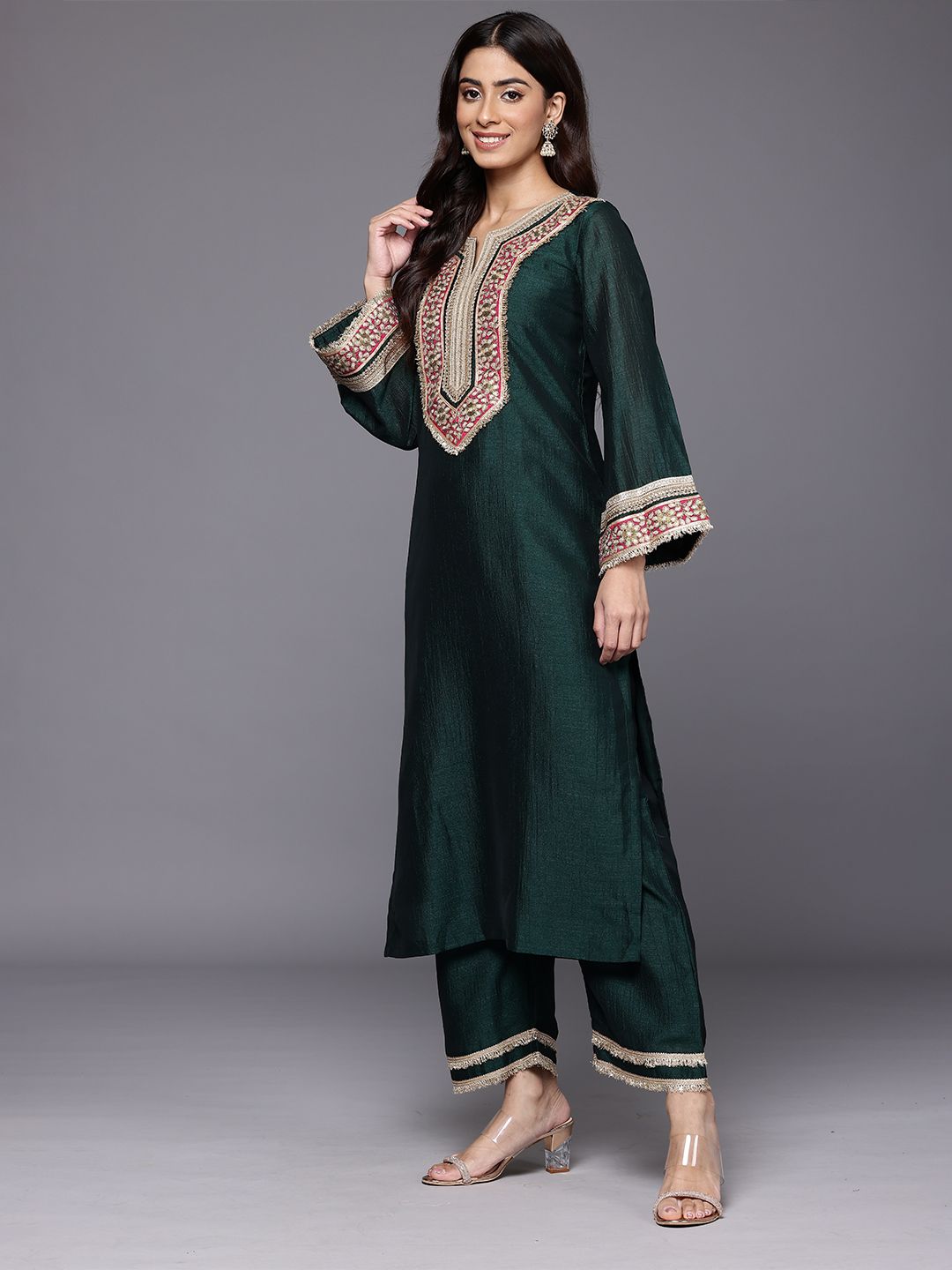 Dhiyona VA Women's Yoke Design Gotta Patti Kurta with Trousers & Dupatta
