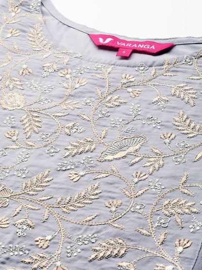 Dhiyona VA Women's Lavender Ethnic Motifs Embroidered Thread Work Kurta with Trousers & With Dupatta