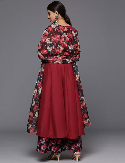 Dhiyona VA Women'sFloral Anarkali Kurta with Palazzos & Dupatta