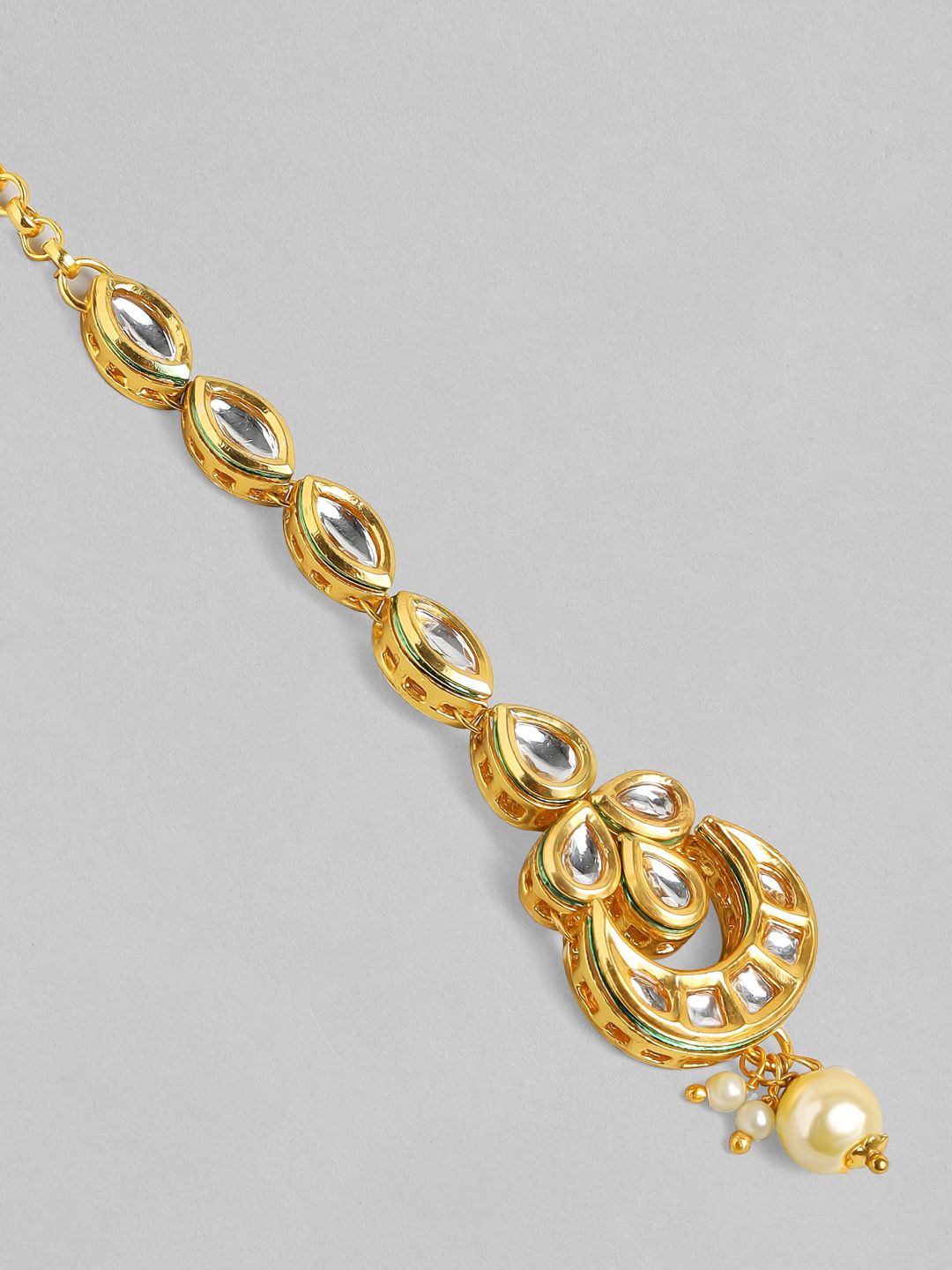 Dhiyona RJ Women's 24K Gold-Plated White Kundan & Pearls Studded Handcrafted Maangtikka