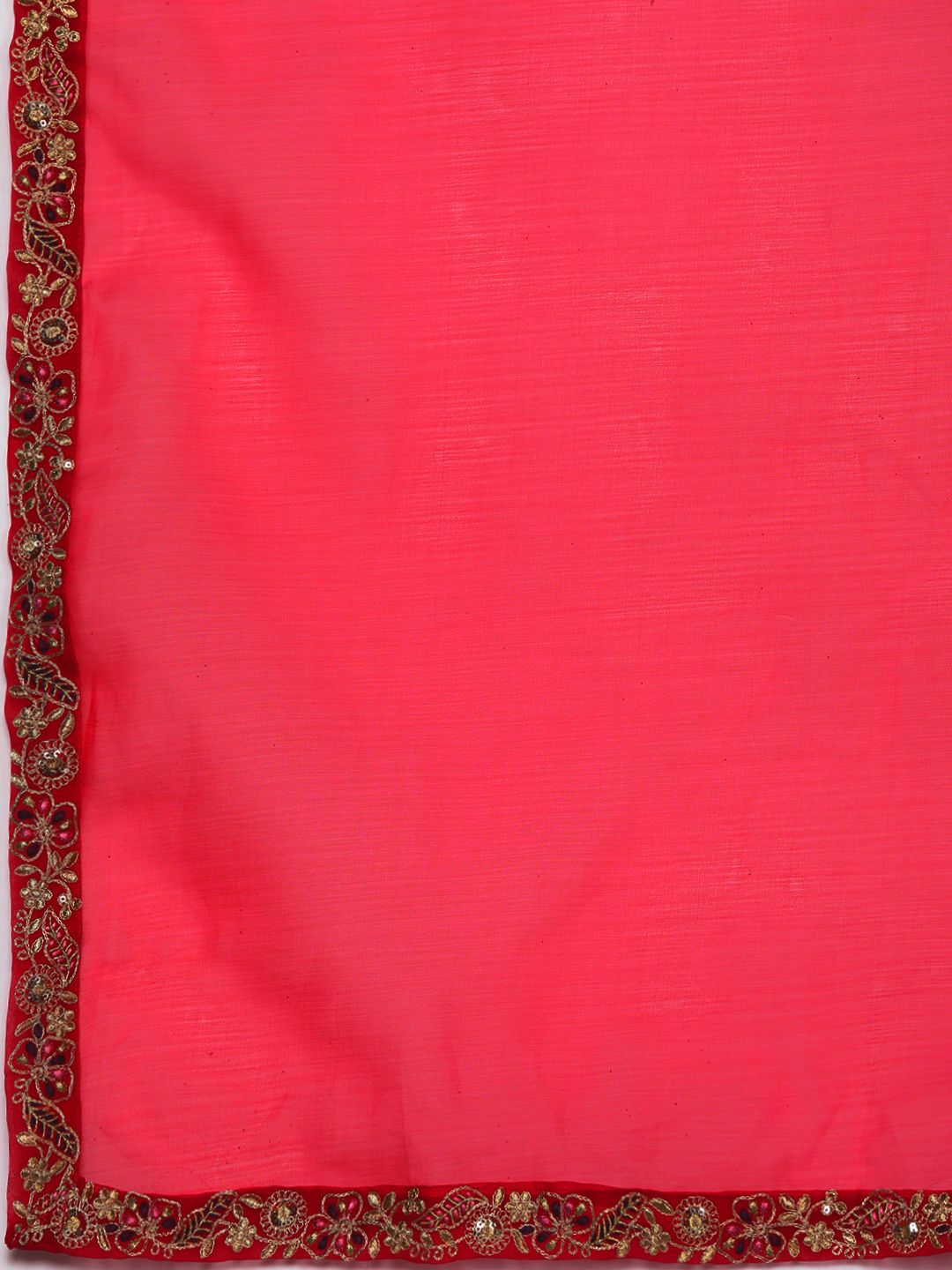 Women Pink & Gold Yoke Embroidered Sequinned A-Line Kurta Palazzos Dupatta