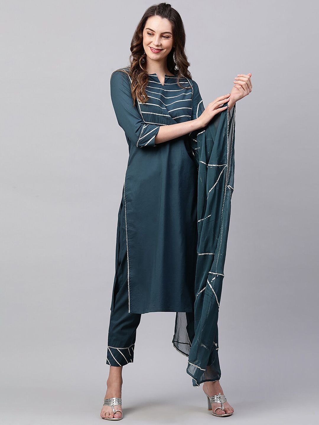Women Gotta Patti Pure Cotton Kurta With Palazzos & Dupatta