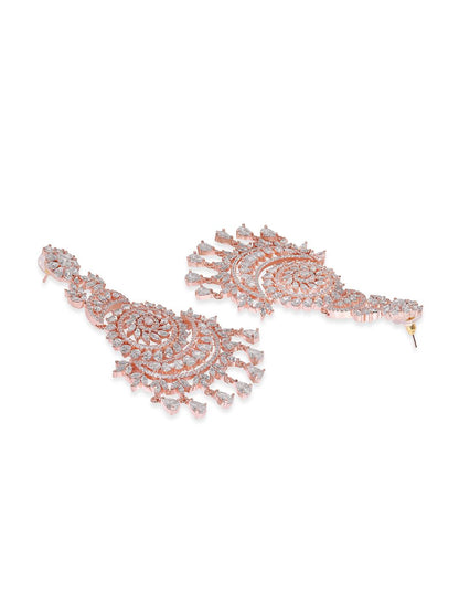 Dhiyona RJ Women's 22k Rose Gold Plated AAA Crystal Cubic Zirconia Studded Premium Chandelier Earrings