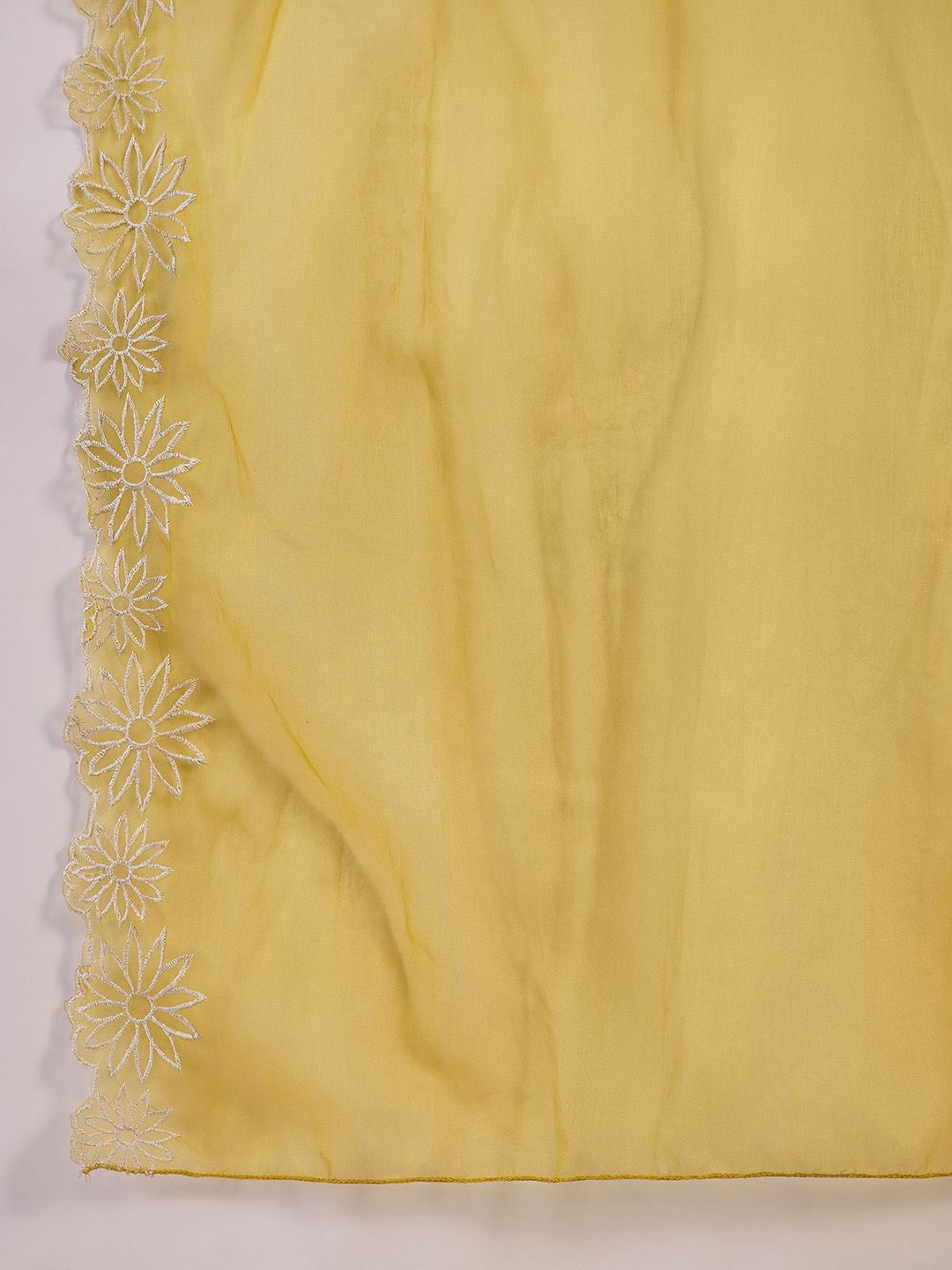 Dhiyona SN Women's Cream Floral Embroidered V-Neck Straight Kurta With Trouser And Dupatta