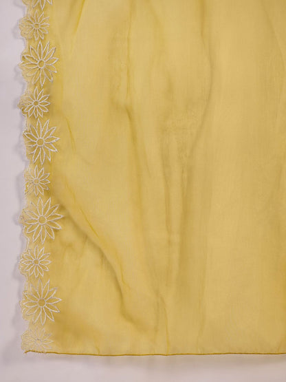 Dhiyona SN Women's Cream Floral Embroidered V-Neck Straight Kurta With Trouser And Dupatta