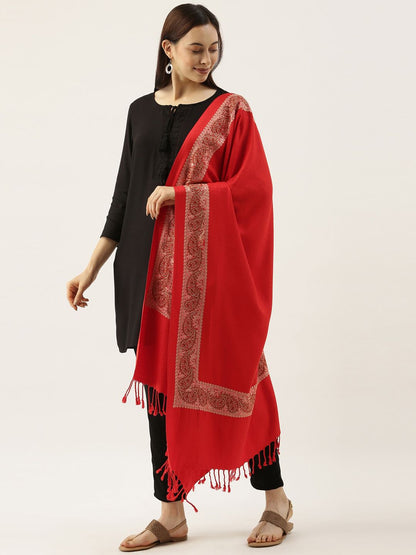 Dhiyona PA Women Red & Beige Aari Embroidered Shawl