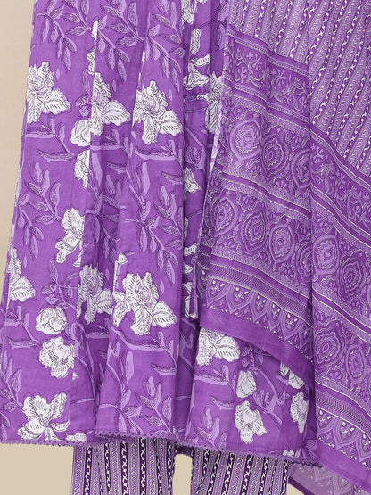 Dhiyona IS Women's Floral Printed Pure Cotton Kurta with Trousers & Dupatta