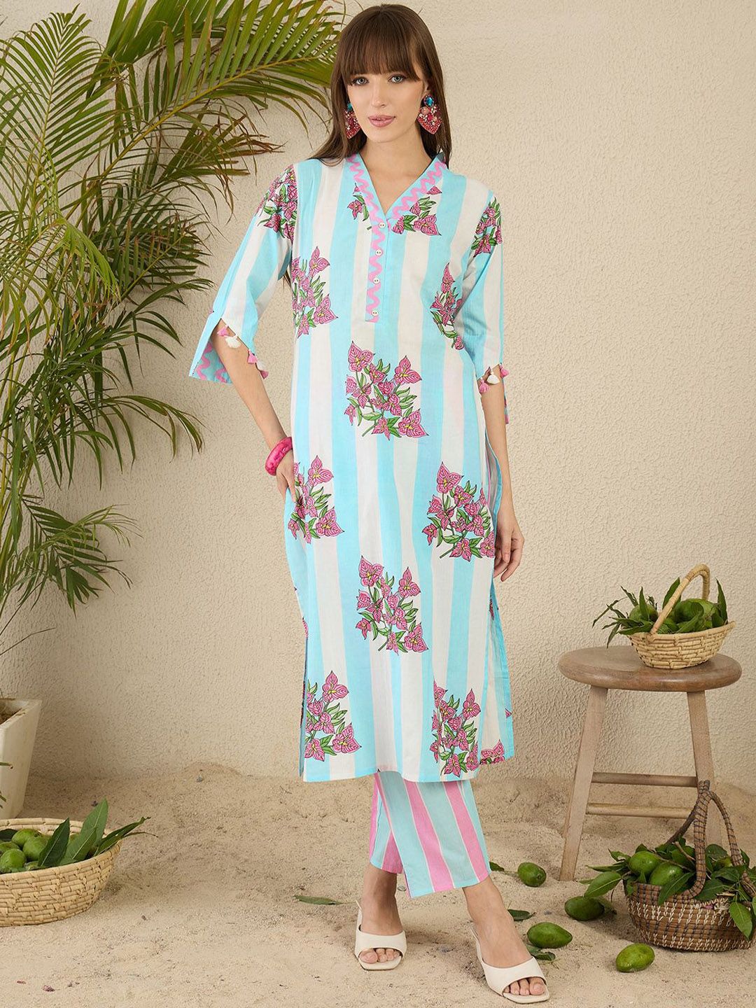 Dhiyona IE Printed Pure Cotton Straight Tunic & Trousers Co-Ord Set