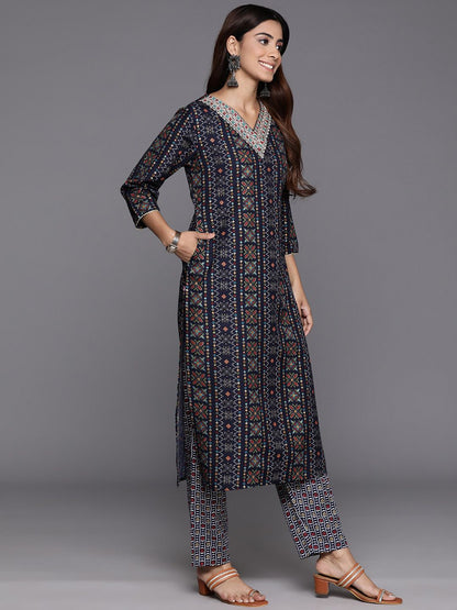 Dhiyona VA Women's Ethnic Motifs Printed Regular Thread Work Kurta with Trousers & With Dupatta
