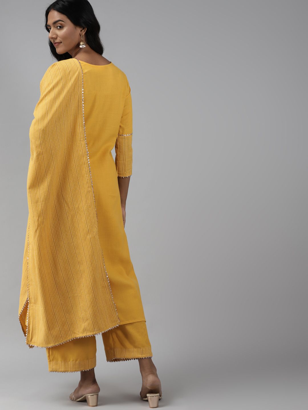 Women Yellow Yoke Design Regular Kurta with Palazzos & Dupatta