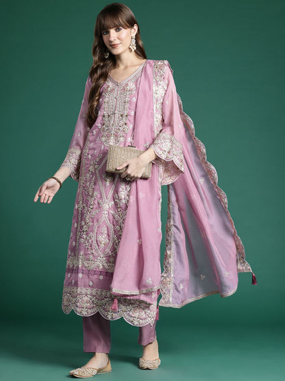 Ethnic Motifs Embroidered Sequinned Kurta With Trousers & Dupatta