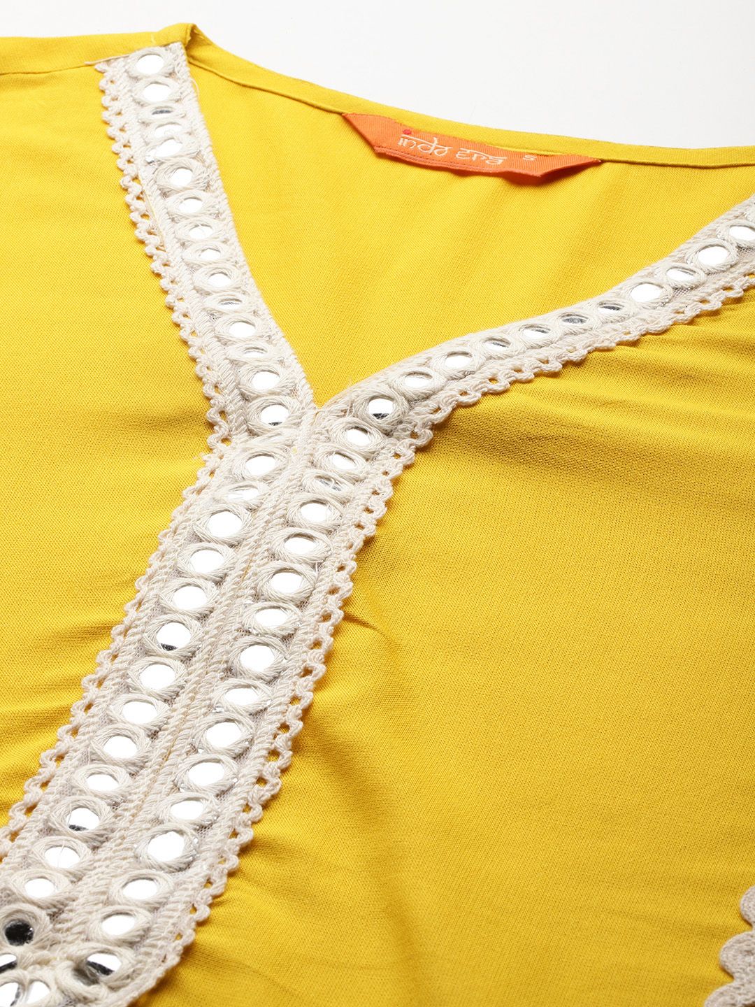 Embroidered Panelled Mirror Work Kurta With Trousers & Dupatta